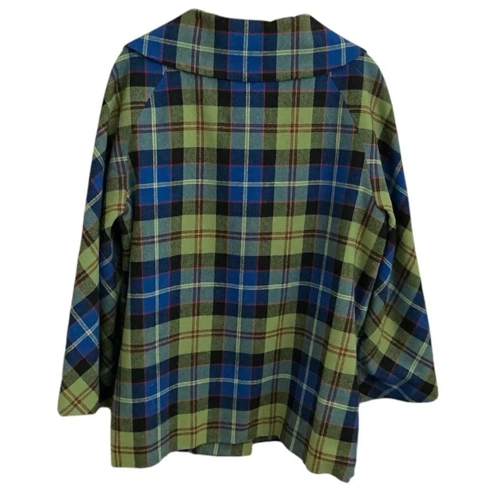 Pendleton Green Plaid 100% Virgin Wool Jacket/Blazer Modern Bell Sleeves 14 - Picture 3 of 6